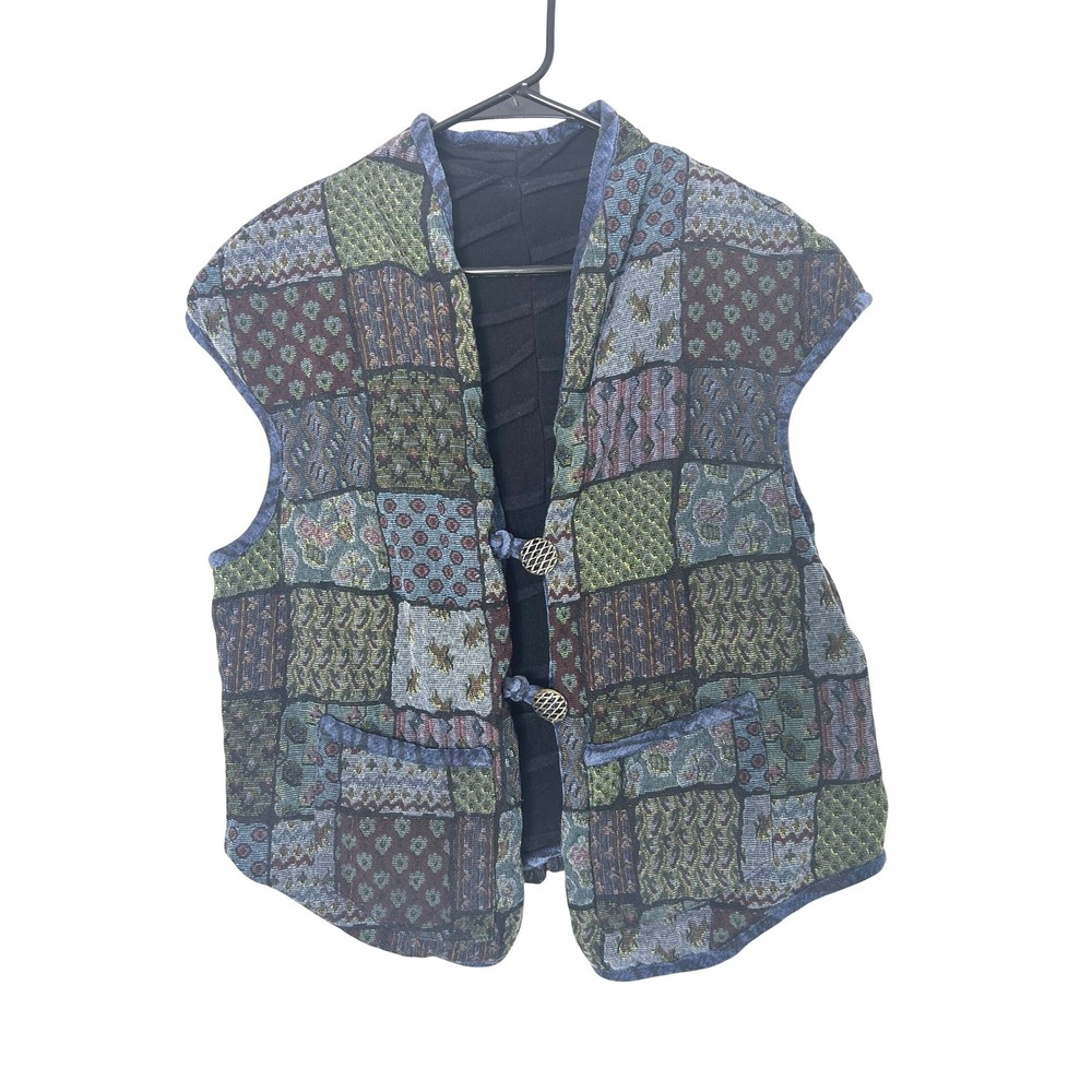 Vintage Patchwork Reversible Vest Women M Art to Wear Lagenlook Boho Quilted